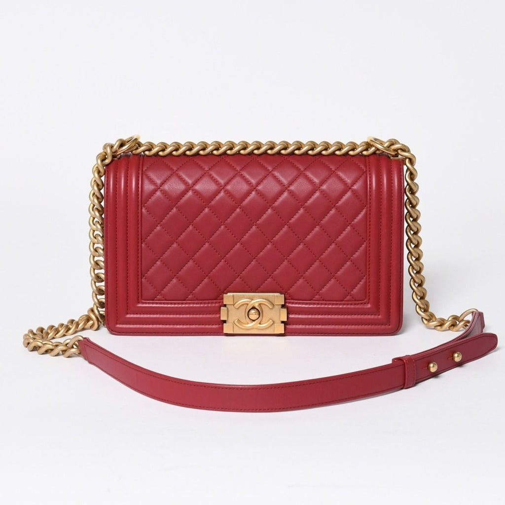 Chanel Boy Chain Shoulder Bag Lambskin CC Logo Pink Gold