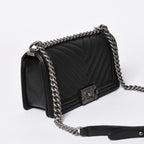Chanel Boy Chain Shoulder Bag Chevron V-stitch CC Logo Black — view 3