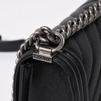 Chanel Boy Chain Shoulder Bag Chevron V-stitch CC Logo Black — view 5