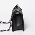 Chanel Boy Chain Shoulder Bag Chevron V-stitch CC Logo Black — view 4