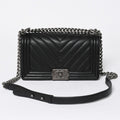 Chanel Boy Chain Shoulder Bag Chevron V-stitch CC Logo Black