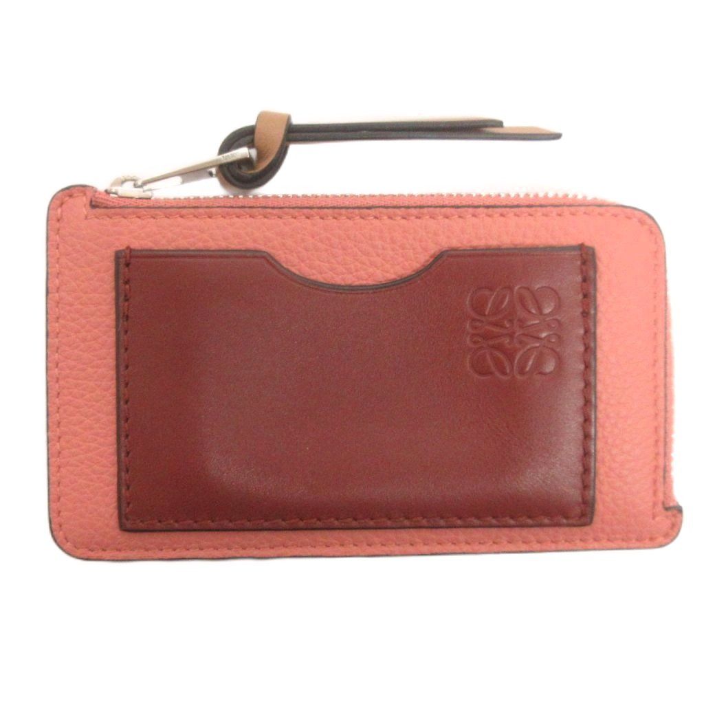 Loewe Coin Card Case Purse Anagram Calfskin Red Pink