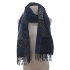 Loewe Anagram Scarf Shawl Fringe Wool Blue — view 4