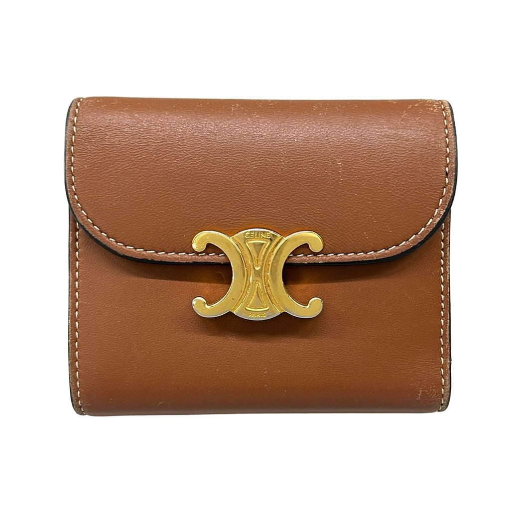 Celine Trifold Wallet Small Flap Triomphe Brown Leather