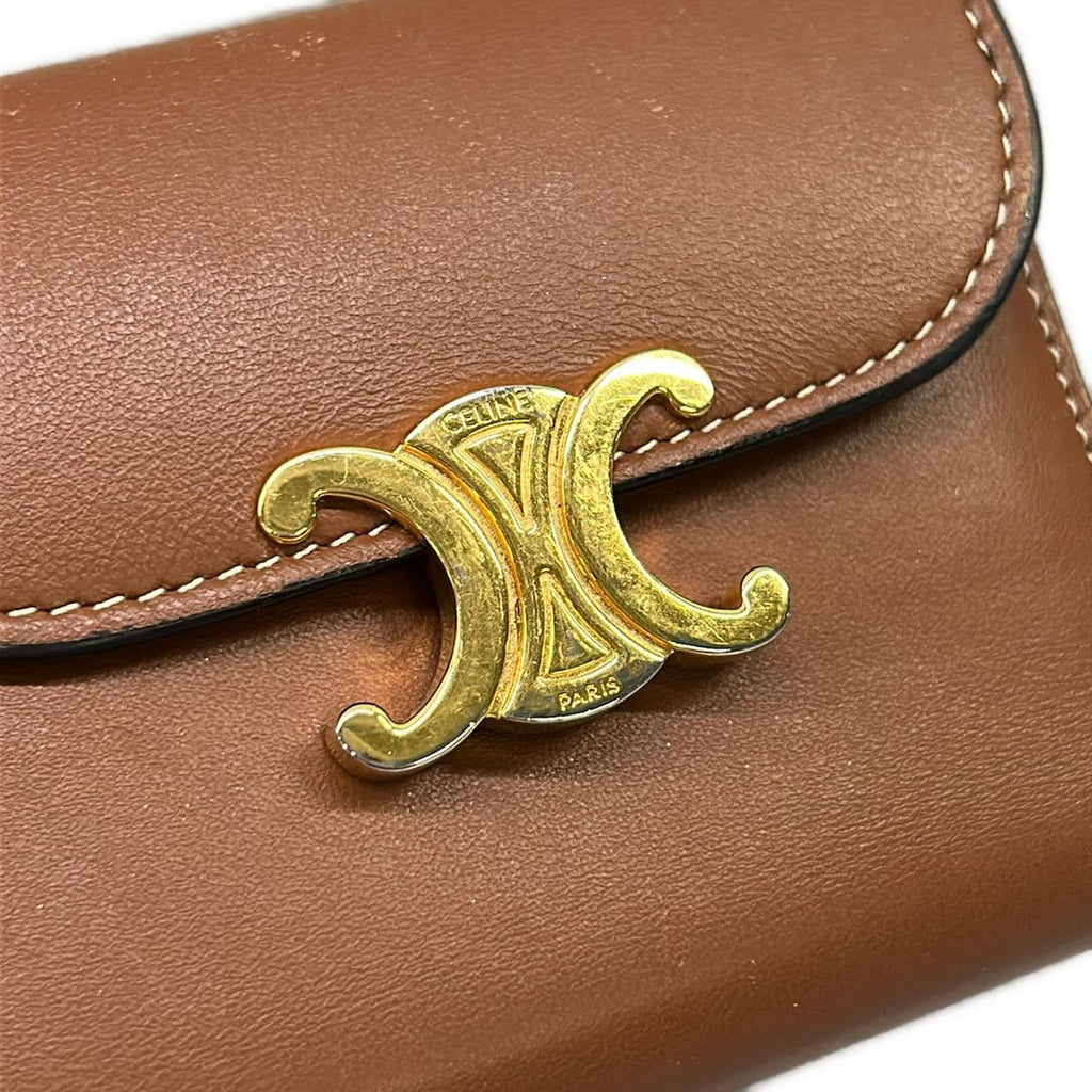 Celine Trifold Wallet Small Flap Triomphe Brown Leather — view 7