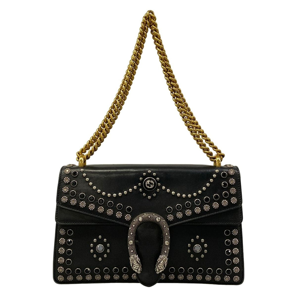 Gucci Shoulder Bag Dionysus Black Chain Studs Leather