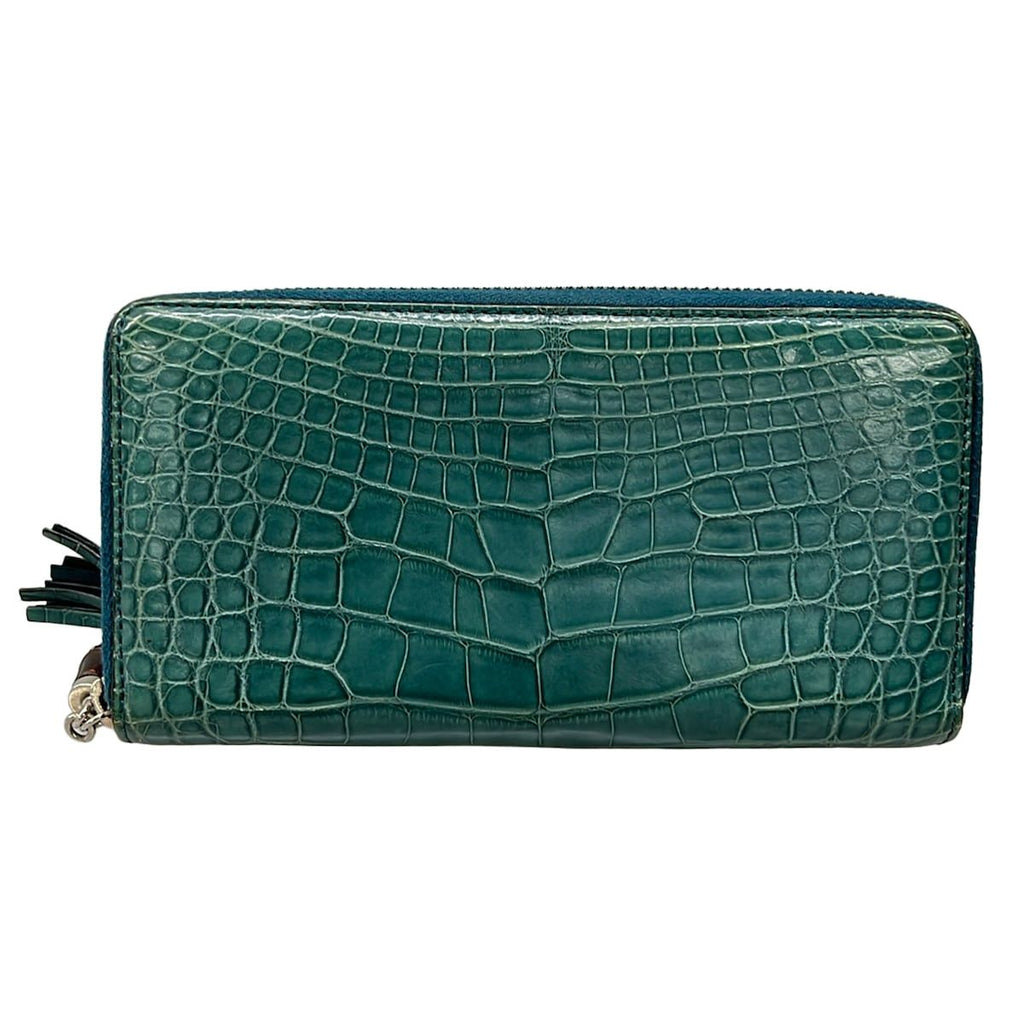 Gucci Wallet Bamboo Green Zip Around Leather