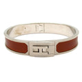 Hermes Bangle Leather Silver Brown Bracelet