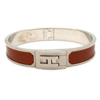 Hermes Bangle Leather Silver Brown Bracelet