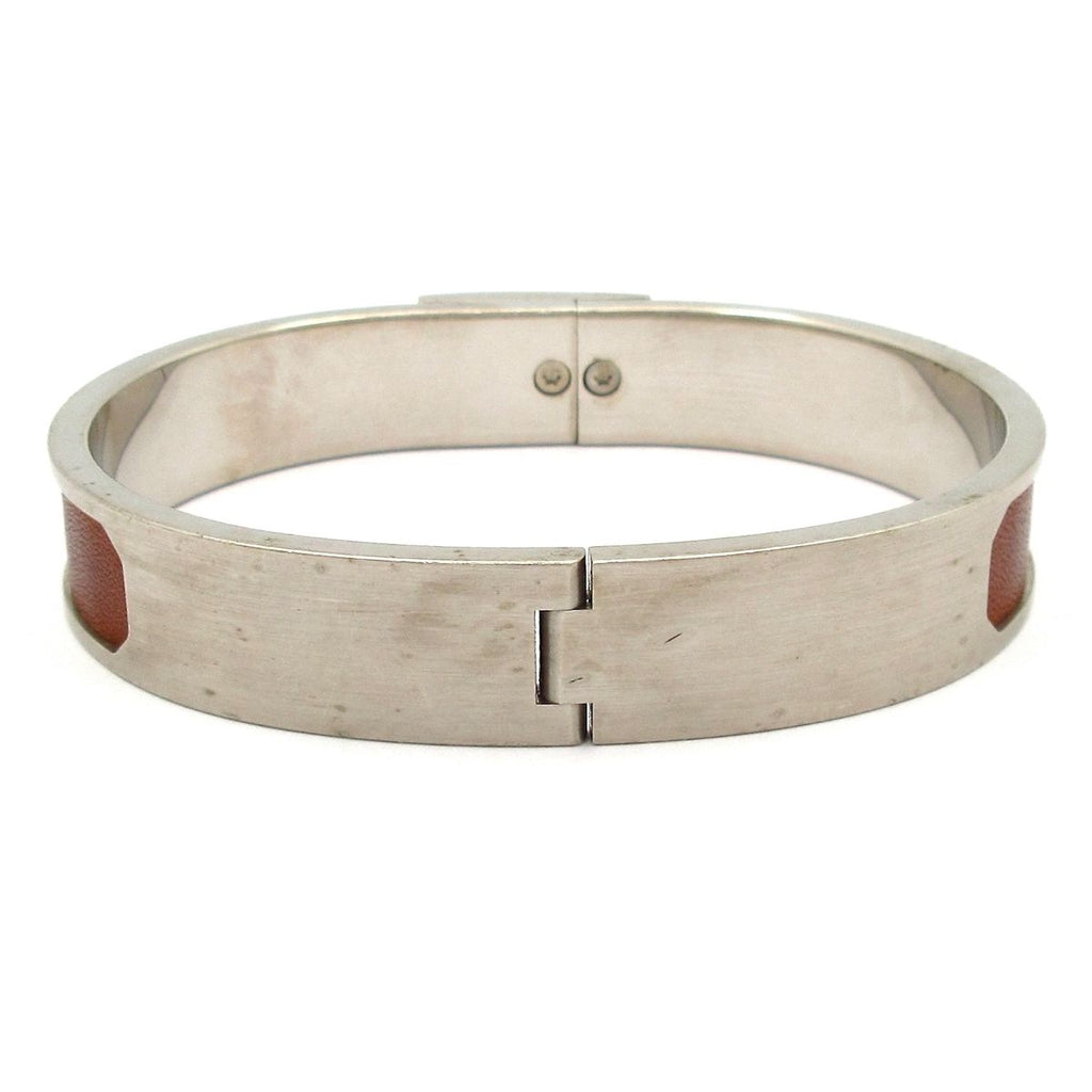 Hermes Bangle Leather Silver Brown Bracelet — view 3