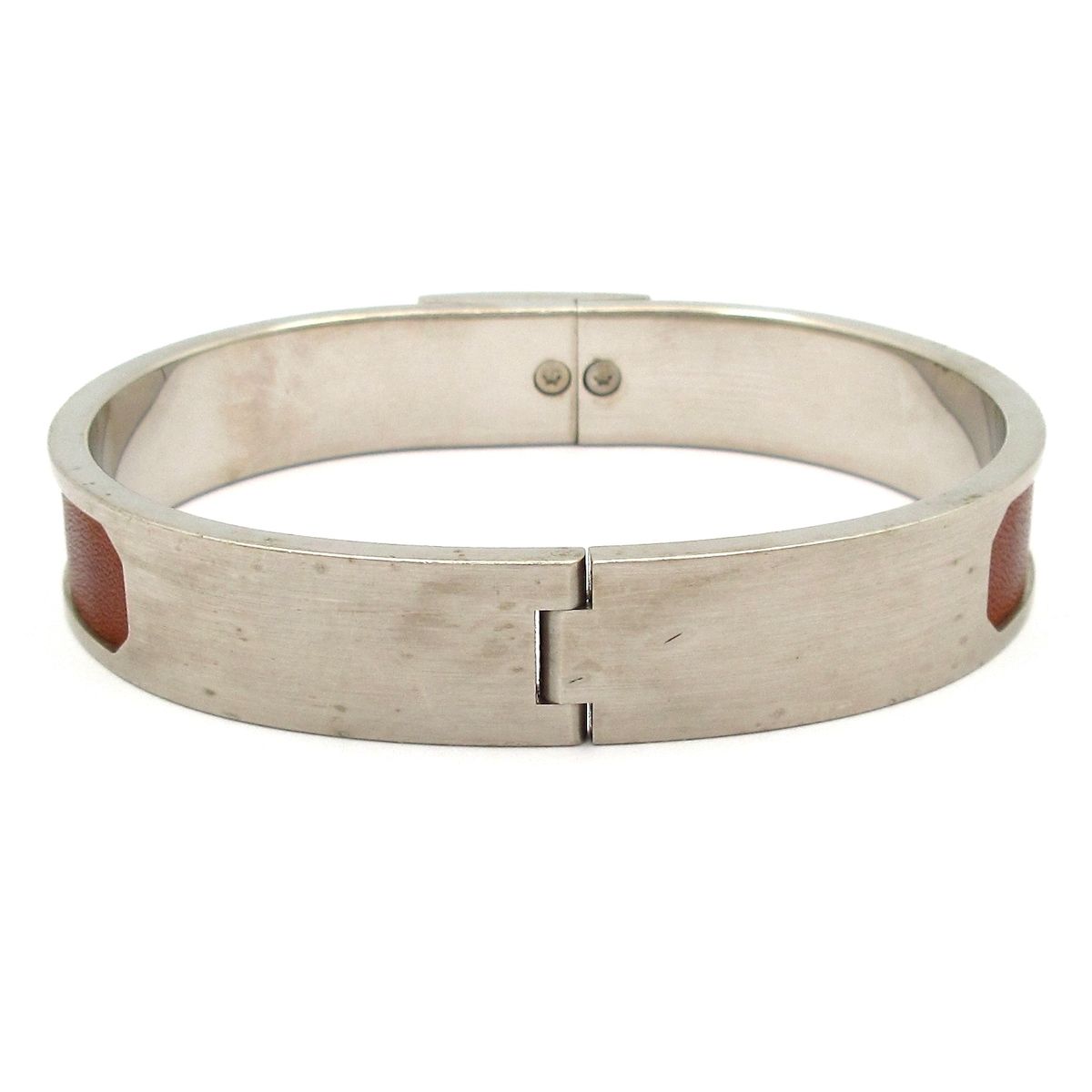 Hermes Bangle Leather Silver Brown Bracelet — view 3