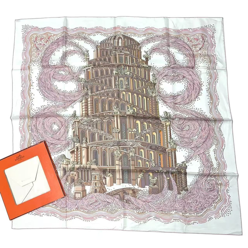 Hermes Scarf Silk 100% Carre 90 les Rivieres de Babel River of Pink