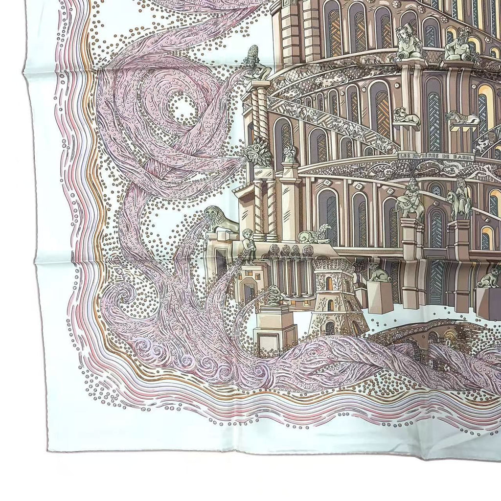 Hermes Scarf Silk 100% Carre 90 les Rivieres de Babel River of Pink — view 5