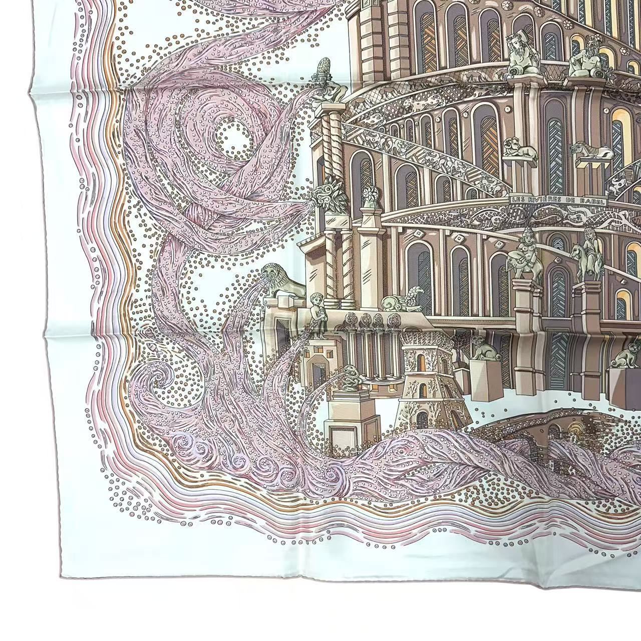 Hermes Scarf Silk 100% Carre 90 les Rivieres de Babel River of Pink — view 5
