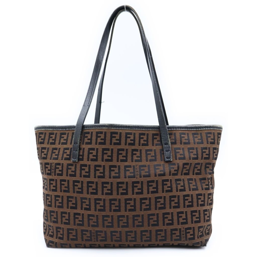 Fendi Zucca Pattern Handbag Canvas Leather Logo Brown
