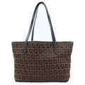 Fendi Zucca Pattern Handbag Canvas Leather Logo Brown