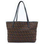 Fendi Zucca Pattern Handbag Canvas Leather Logo Brown