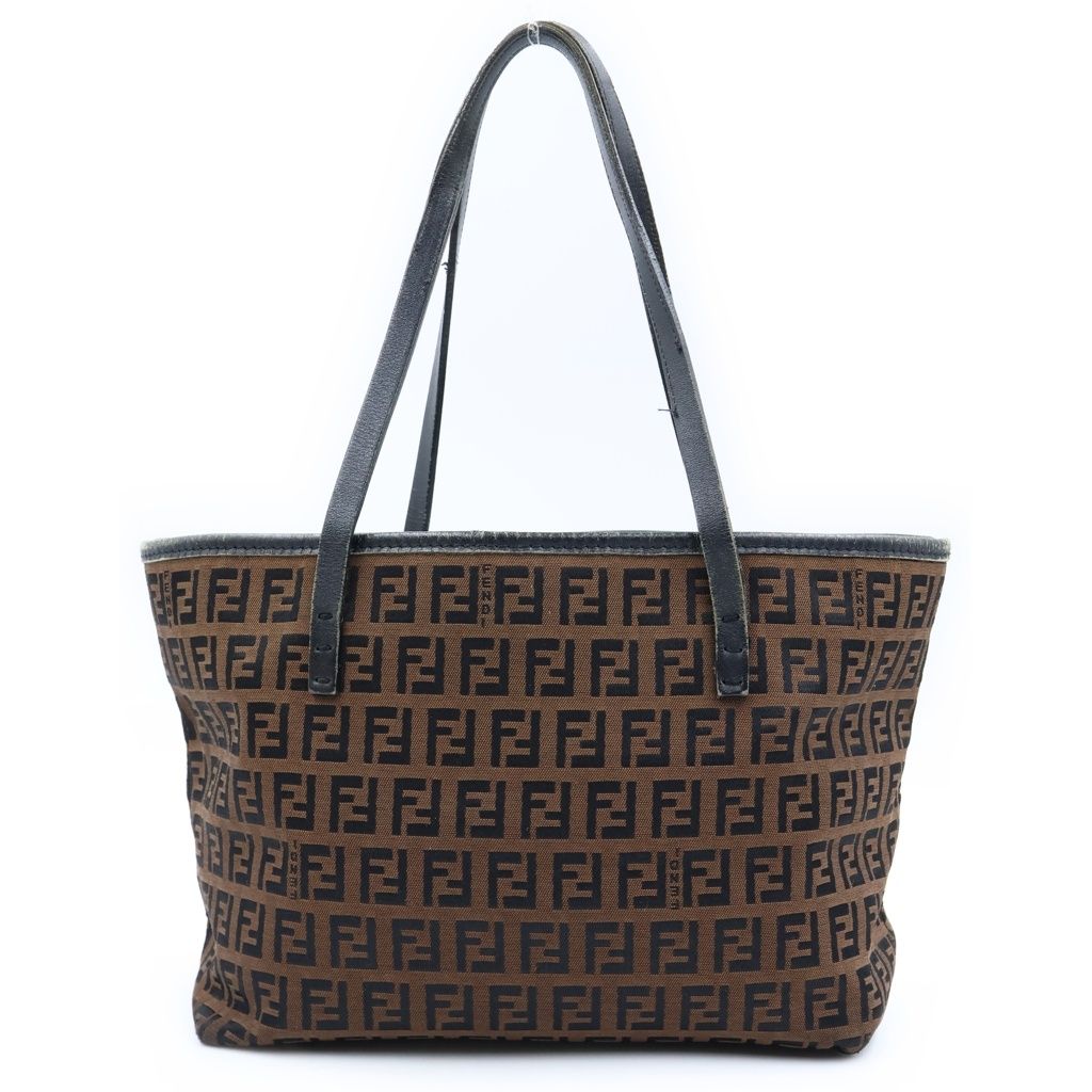 Fendi Zucca Pattern Handbag Canvas Leather Logo Brown — view 2