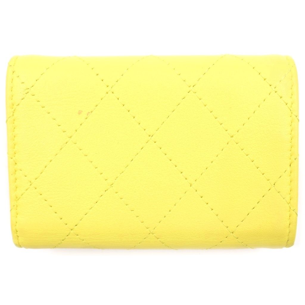 Chanel CC Logo Trifold Wallet Compact Yellow Lambskin — view 2