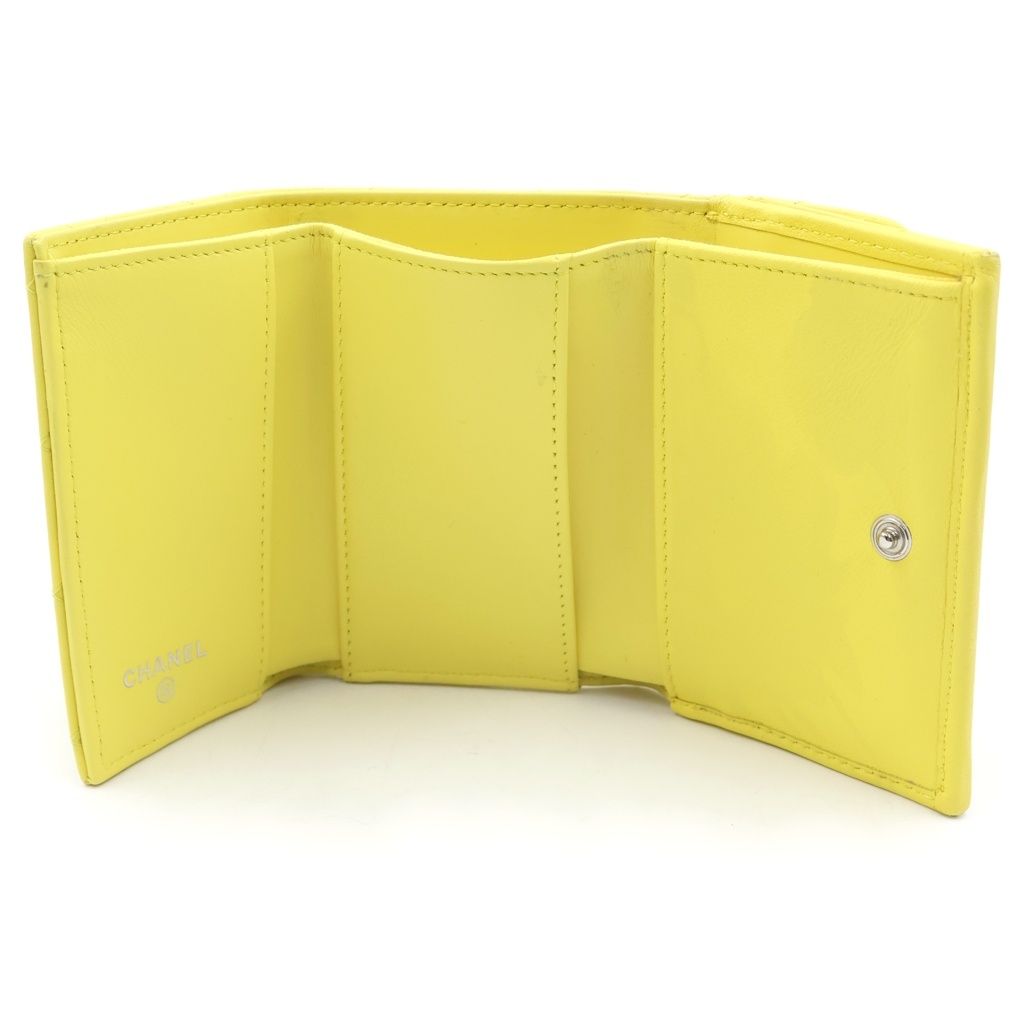 Chanel CC Logo Trifold Wallet Compact Yellow Lambskin — view 4