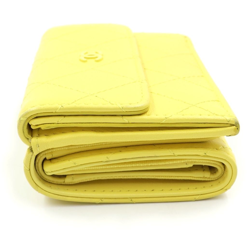Chanel CC Logo Trifold Wallet Compact Yellow Lambskin — view 3