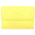 Chanel CC Logo Trifold Wallet Compact Yellow Lambskin