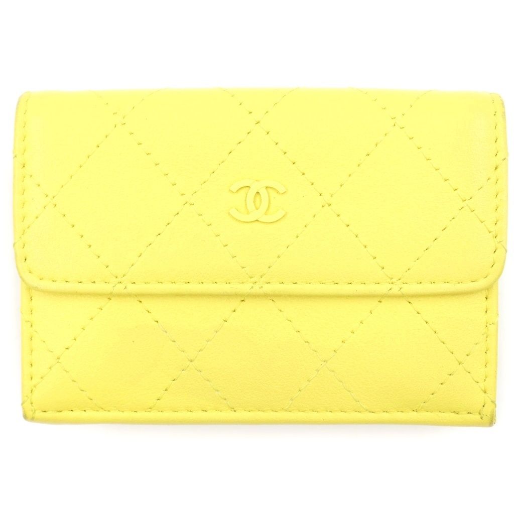 Chanel CC Logo Trifold Wallet Compact Yellow Lambskin