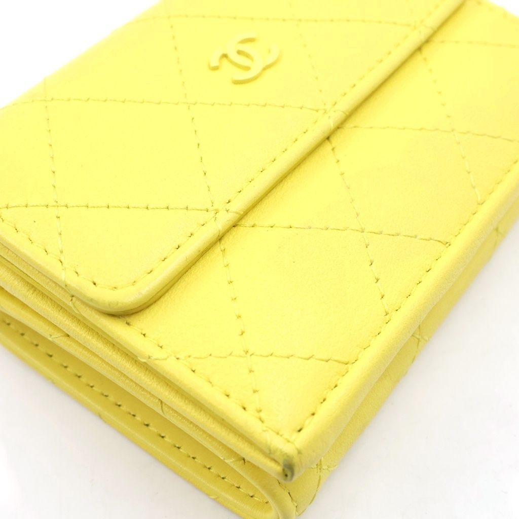 Chanel CC Logo Trifold Wallet Compact Yellow Lambskin — view 5