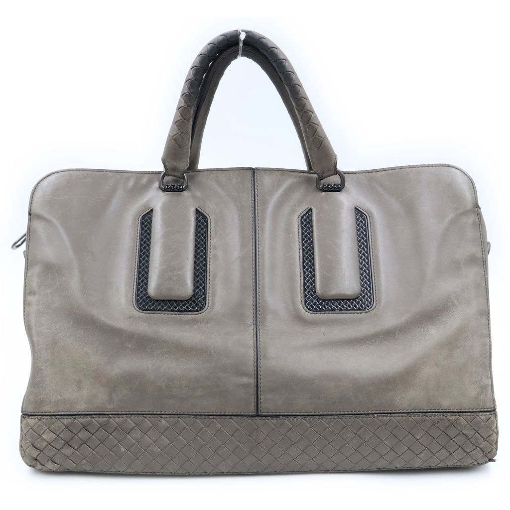 Bottega Veneta Intrecciato Leather Briefcase Business Gray