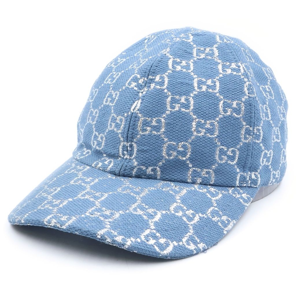 Gucci GG Lame Wool Nylon Baseball Cap Hat Light Blue