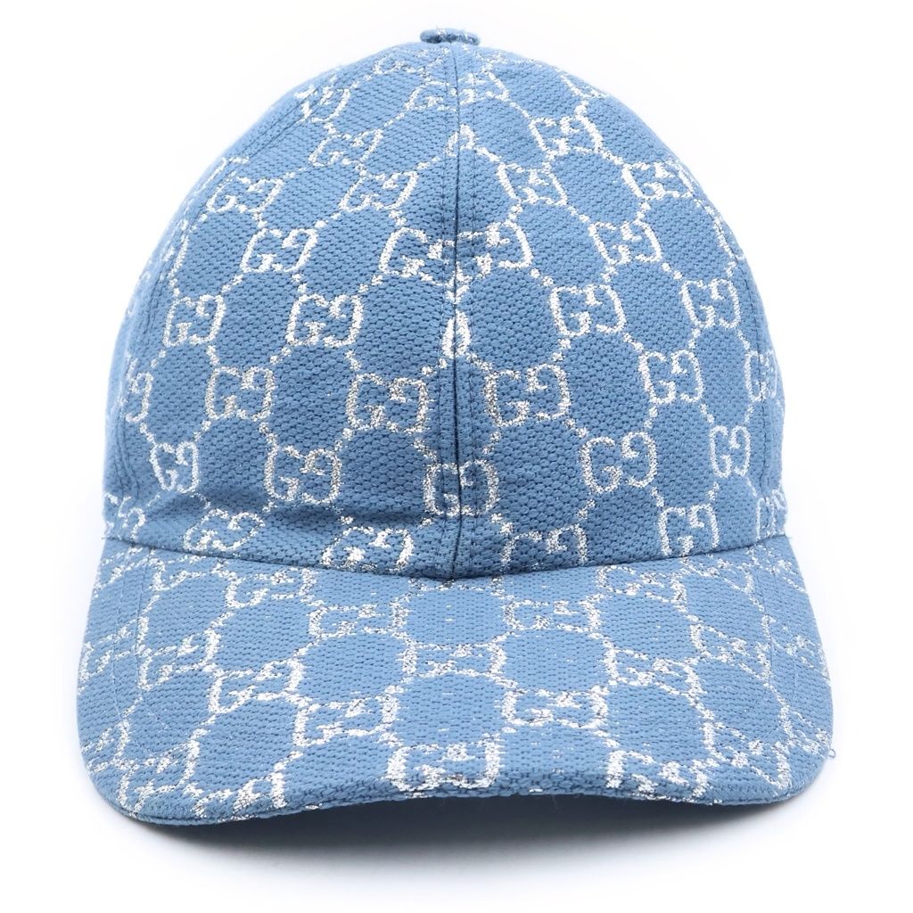Gucci GG Lame Wool Nylon Baseball Cap Hat Light Blue — view 4