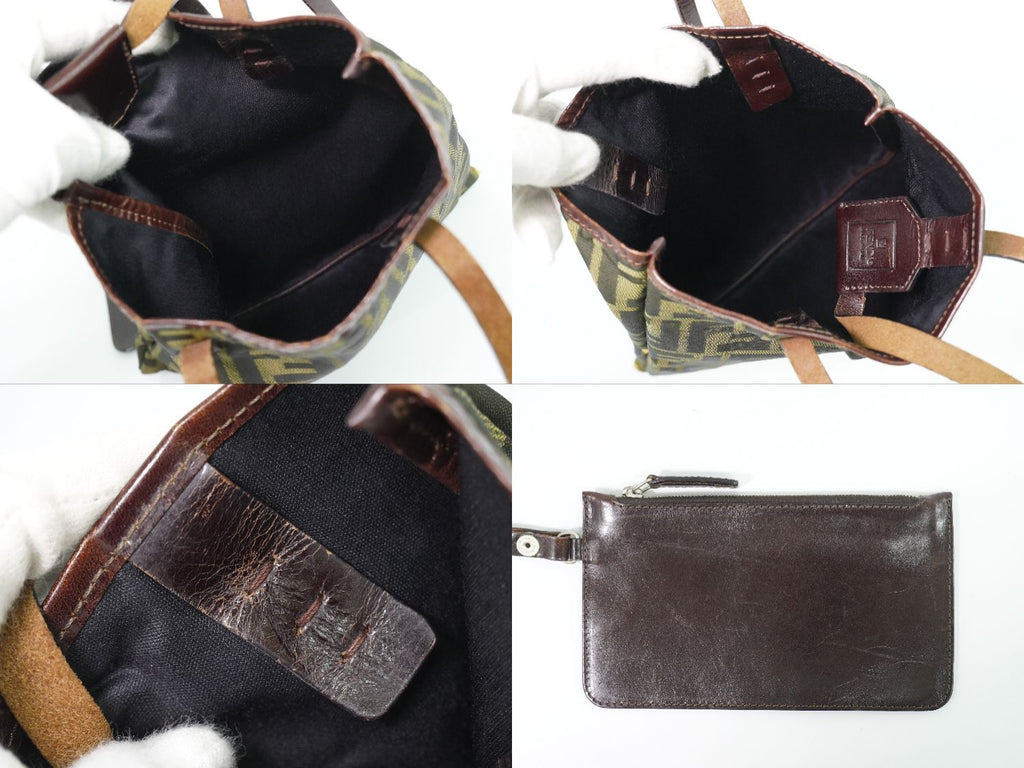 Fendi Zucca Tote Bag Canvas Khaki Brown — view 8