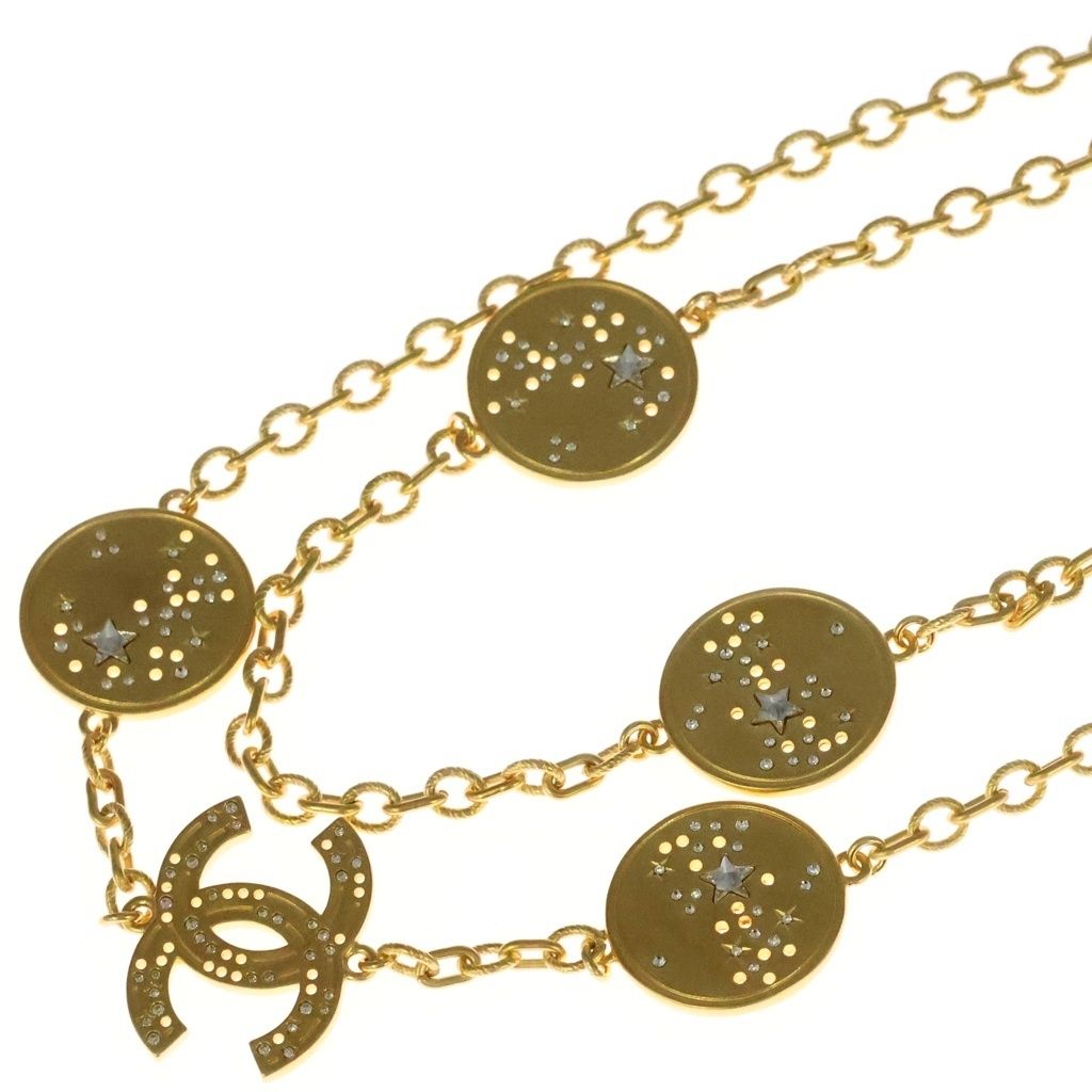 Chanel CC Logo 24K Rhinestone Chain Long Necklace Gold