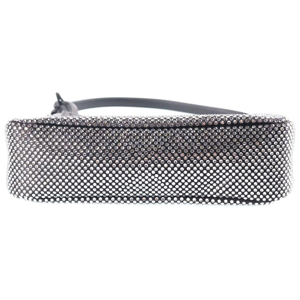 Prada Re Edition Crystal Rhinestone Satin Leather Shoulder Bag Black Silver — view 4
