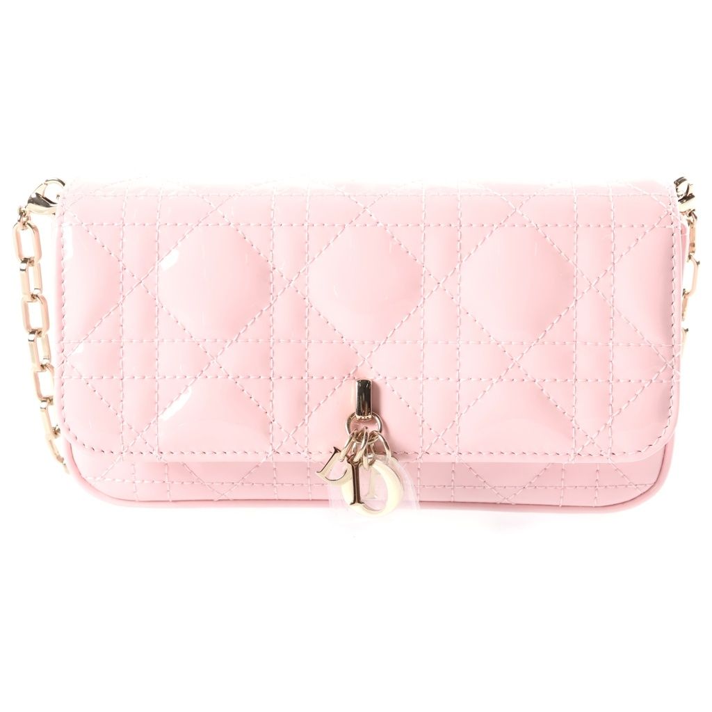 Dior My Dior Chain Shoulder Bag Patent Leather Pink Gold