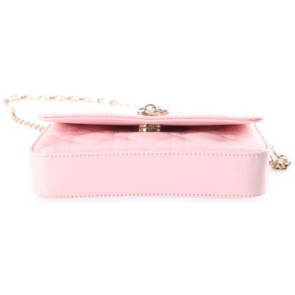 Dior My Dior Chain Shoulder Bag Patent Leather Pink Gold — view 4