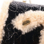 Chanel CC Mania CC Logo Patent Leather Shearling Chain Shoulder Bag Gold Black — view 6