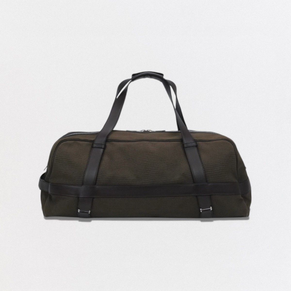 Hermes Allion 60 Boston Bag Toile H Leather Brown Khaki Green Silver 2-Way — view 3