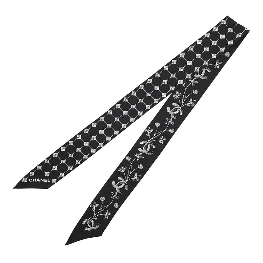 Chanel Scarf Logo CC Silk Black White — view 2