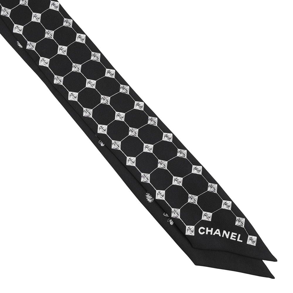 Chanel Scarf Logo CC Silk Black White — view 4