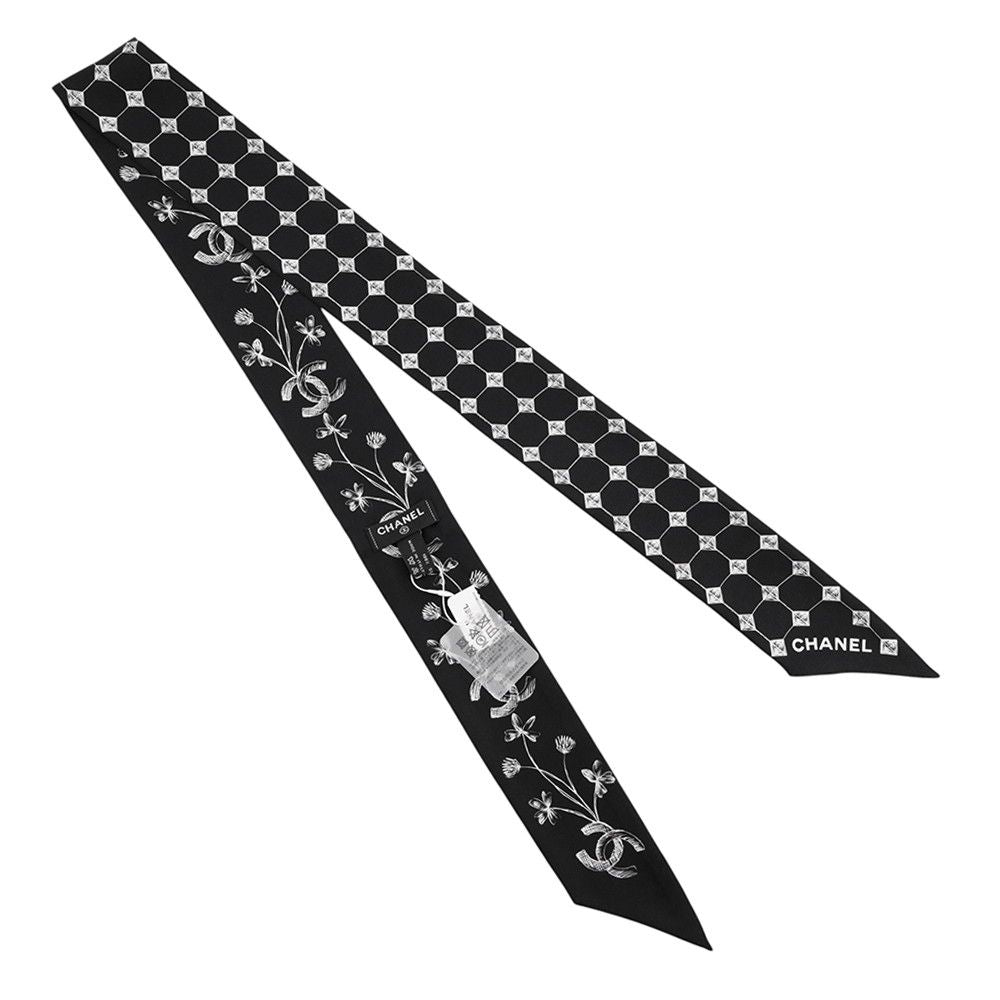 Chanel Scarf Logo CC Silk Black White — view 3