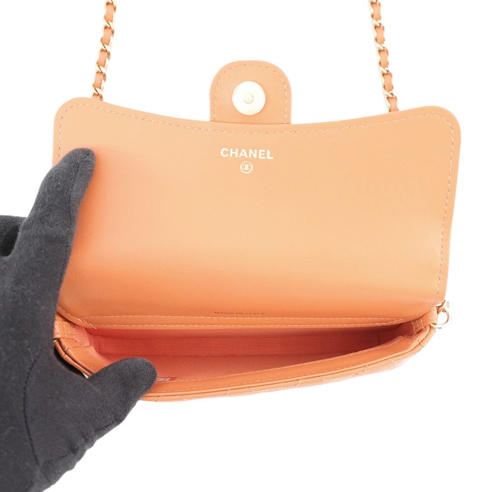 Chanel Chain Shoulder Bag Flap Phone Case Quilted CC Logo Lambskin Pochette — view 5