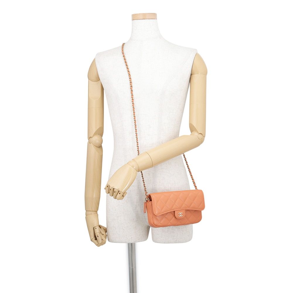 Chanel Chain Shoulder Bag Flap Phone Case Quilted CC Logo Lambskin Pochette — view 4