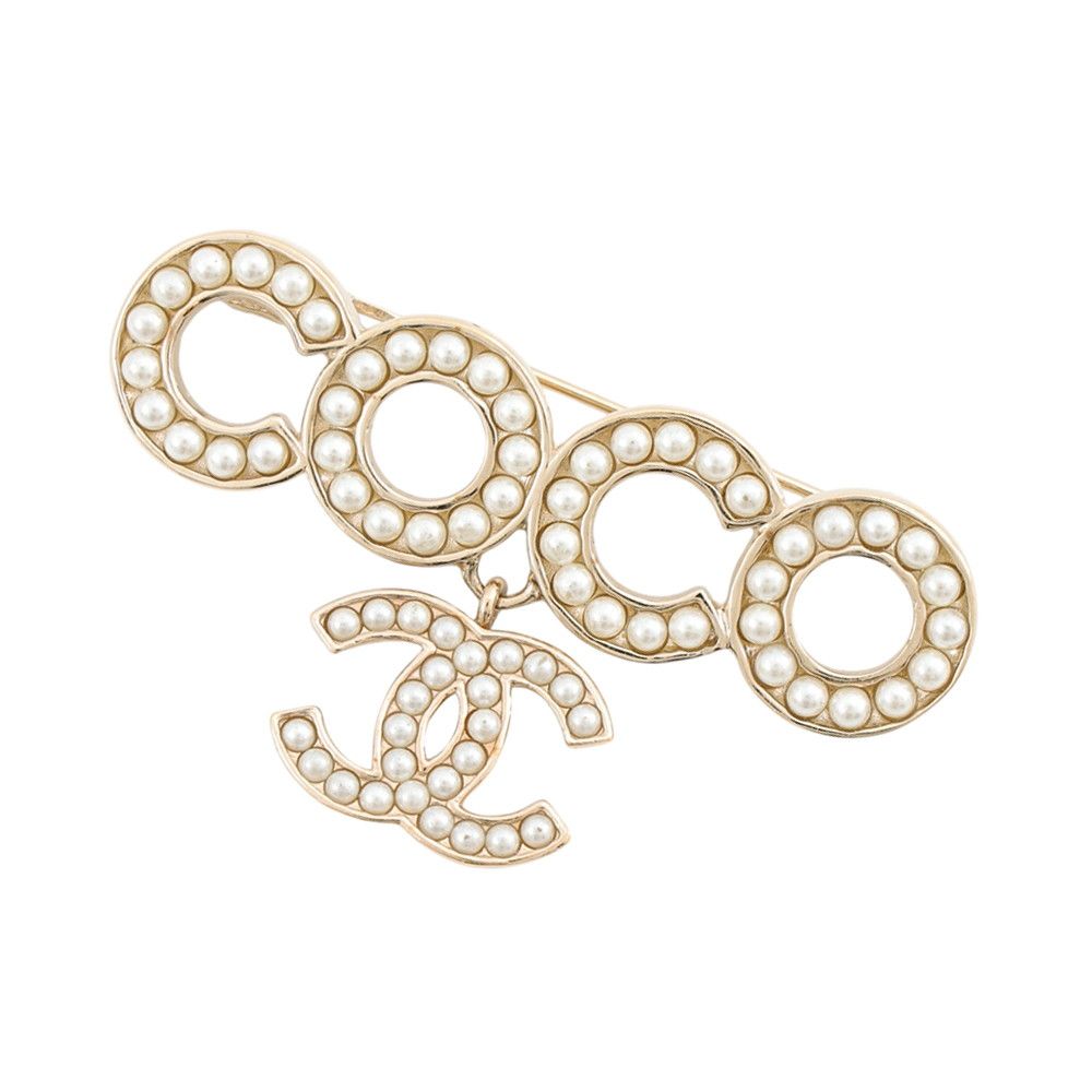 Chanel Brooch CC Logo Coco Faux Pearl