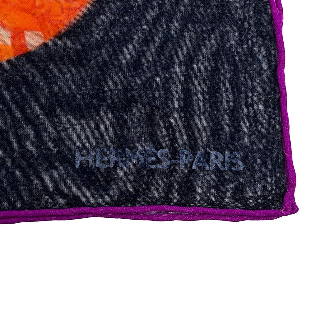 Hermes Long Shawl Silk Muslin Gold Back Medallion Black Scarf — view 7