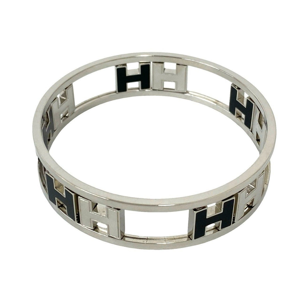 Hermes Rondo Ash Logo Bangle Metal Bracelet Silver Black — view 5