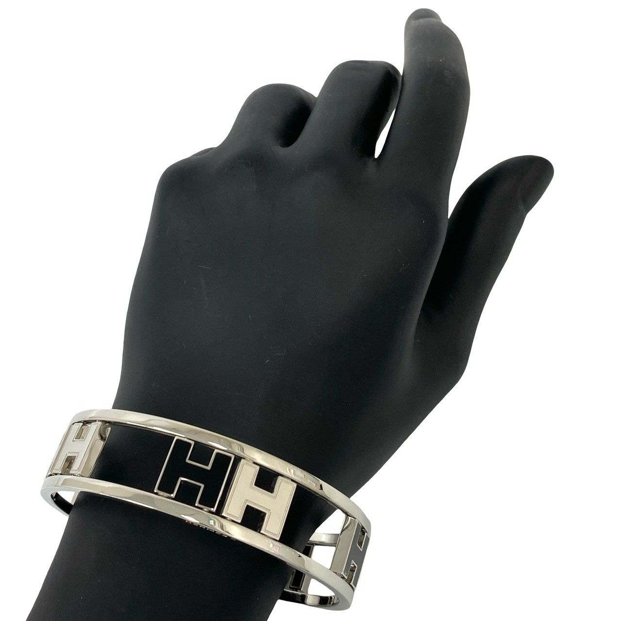 Hermes Rondo Ash Logo Bangle Metal Bracelet Silver Black — view 2