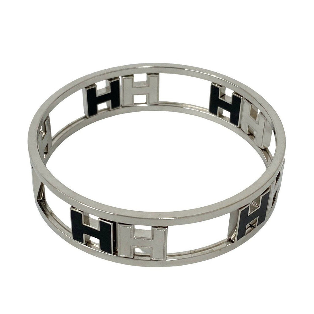 Hermes Rondo Ash Logo Bangle Metal Bracelet Silver Black — view 4