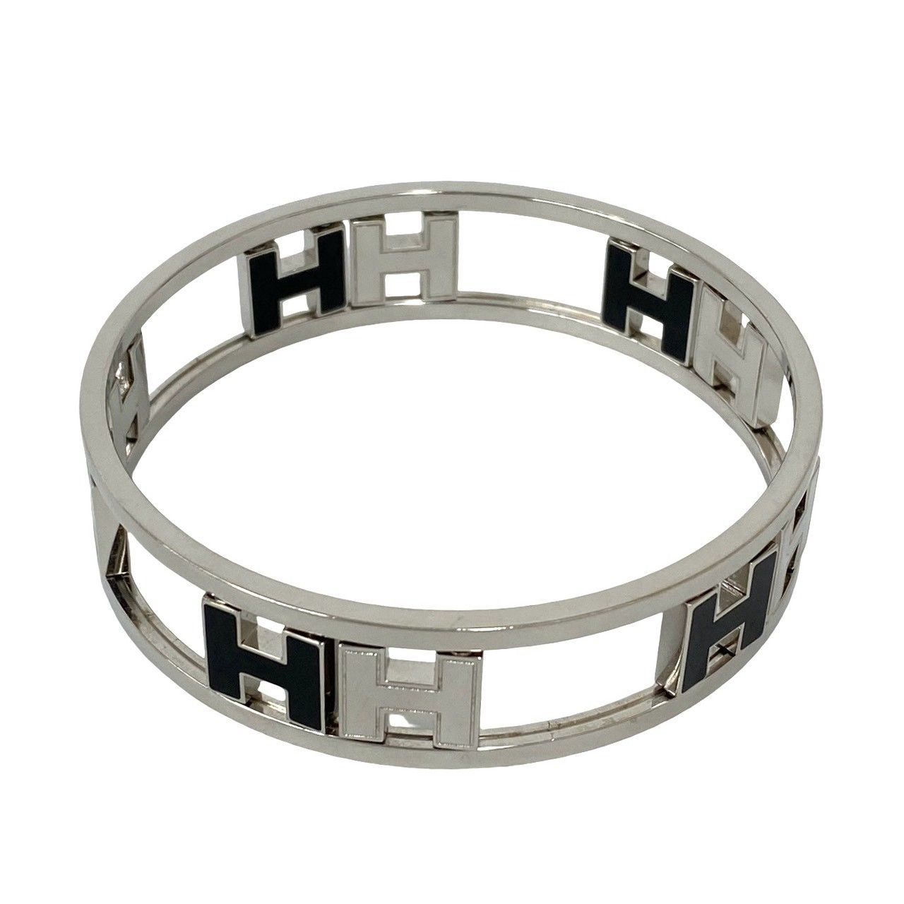 Hermes Rondo Ash Logo Bangle Metal Bracelet Silver Black — view 4
