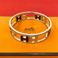 Hermes Rondo Ash Logo Bangle Metal Bracelet Silver Black